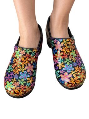 Flower Power DANSKO ITALY NURSE'S SHOES Leather Upper Floral Print Clogs 39
S